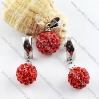 Stainless Steel jewelry set with Red Crystal Ball -s000081