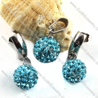 Stainless Steel jewelry set with Clear Blue Rhinestone Ball -s000082