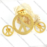 Gold Stainless Steel Peace Sign Jewelry Set-s000084