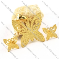 Gold Grit Blast Butterfly Stainless Steel jewelry set -s000093