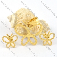 Gold Sand Hollowing Stainless Steel Butterfly Jewelry Set -s000099