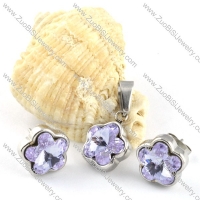 Clear Purple Crystal Flower Stainless Steel Jewelry Set -s000101