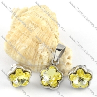 Clear Yellow Crystal Flower Stainless Steel Jewelry Set -s000102