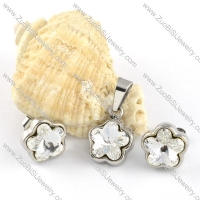 Clear Crystal Flower Stainless Steel Jewelry Set -s000103