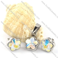 Clear Flash Color Crystal Flower Stainless Steel Jewelry Set -s000104