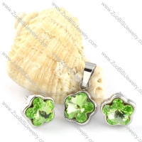 Clear Green Crystal Flower Stainless Steel Jewelry Set -s000107