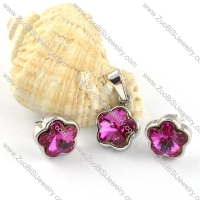 Clear Plum Crystal Flower Stainless Steel Jewelry Set -s000108