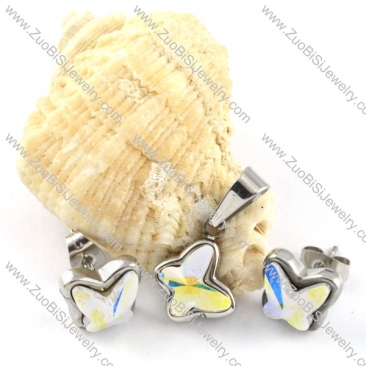 Clear Colorful Crystal Butterfly Stainless Steel Jewelry Set -s000109