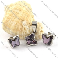 Clear Grey Crystal Butterfly Stainless Steel Jewelry Set -s000110