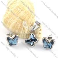 Clear Turquoise Crystal Butterfly Stainless Steel Jewelry Set -s000112