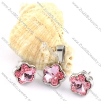 Clear Pink Plum Blossom Stainless Steel jewelry set-s000114