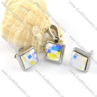 Square Colorful Crystal Mosaic Stainless Steel jewelry set-s000115