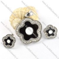 Epoxy Black Plum Blossom Stainless Steel jewelry set-s000120