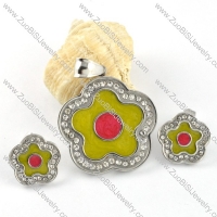 Epoxy Yellow & Red Plum Blossom Stainless Steel jewelry set-s000121