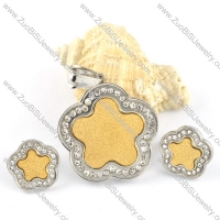 Gold Blasting Plum Blossom Stainless Steel jewelry set-s000122