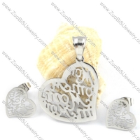 Silver Hollow Heart Stainless Steel jewelry set-s000127