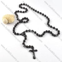 Black Stainless Steel Rosary Necklace -n000029
