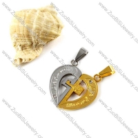 Yellow Gold and Silver Plating Stainless Steel Couple Heart Pendants - p000030