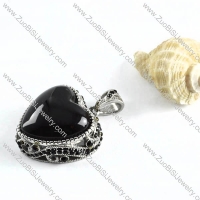Smooth Black Stone Stainless Steel Heart Pendant - p000095