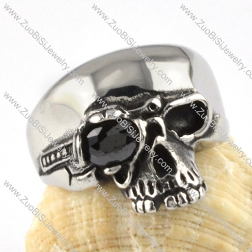 One-eyed facted rhinestone Skull Ring in Stainless Steel - r000077