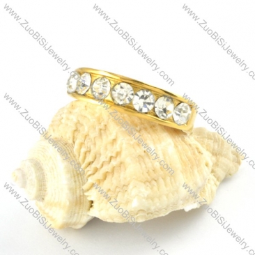 Gold Plating Ring in Stainless Steel with Zircon Stones - r000174