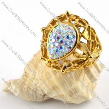 Yellow Gold Stainless Steel Ring with Multi Rhinestones - r000182