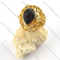 Flower Stainless Steel ring in Black Rhinestones - r000184