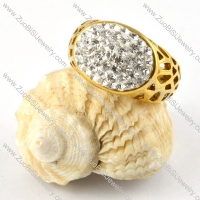 Gold Cover Stainless Steel Ring with Clear Rhinestones - r000186