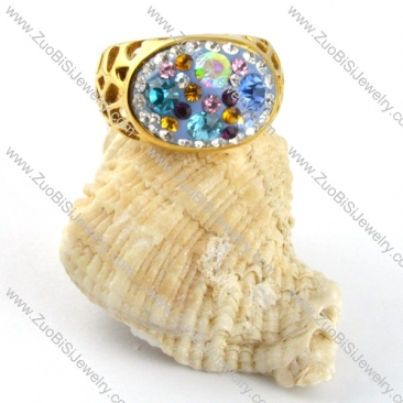 Rhinestone Ring in Gold Stainless Steel - r000189
