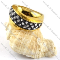 Gold Cover Stainless Steel Ring with Rhinestones - r000196