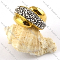 Gold Ring in Stainless Steel with Silver Grey Rhinestone - r000198