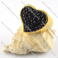 Heart Stainless Steel Ring with Black Rhinestones - r000202