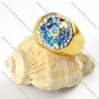 Gold Ring in Stainless Steel with Shiny Crystals - r000207