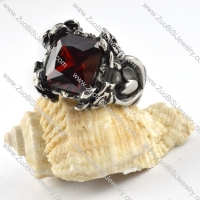 Clear Dark Red Stone Ring in Stainless Steel - r000275