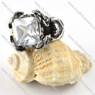 Clear White Stone Ring in Casting Stainless Steel - r000276