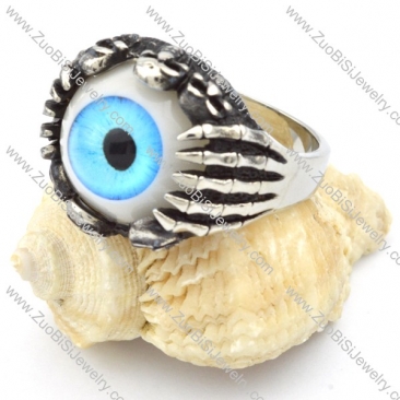 blue eye skull ring in stainless steel for men - r000321