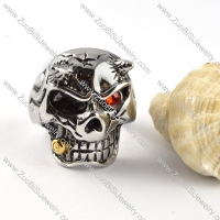Stainless Steel Bullet Skull Rings with 1 Red Rhinestone Eye r000364