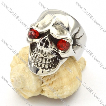 Clear Red Eyes Skull Ring in Stainless Steel -r000427
