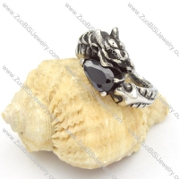 Stainless Steel Dragon Rings with Oval Black Zircon Stone -r000449
