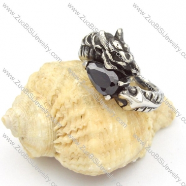 Stainless Steel Dragon Rings with Oval Black Zircon Stone -r000449