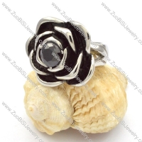 Stainless Steel Rose Rings with Black Zircon -r000463