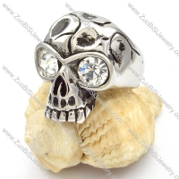 China Stainless Steel Skull Rings with big clear eyes -r000470