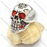 stainless steel skull rings with red eyes -r000473
