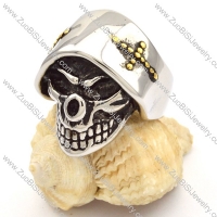 Silver Stainless Steel Skull Rings with Gold Cross -r000479
