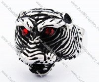 Stainless Steel Fierce Tiger Ring with Red Eyes Stones -JR010203