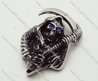 Skull Jewelry of Stainless Steel Death Messenger Pendant with Light Blue Eyes - JP090172