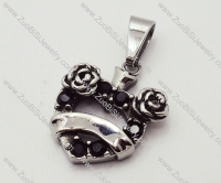 Stainless Steel Heart Pendant with Black Rhineston - JP090180