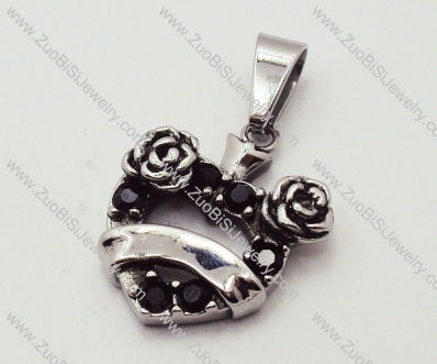 Stainless Steel Heart Pendant with Black Rhineston - JP090180