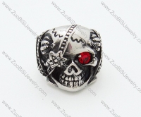 Men's PIRATE Stainless Steel Eye Patch Skull Ring with Orange Red Stone In Eye -JR090090