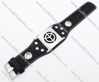 Stainless Steel Sign of Peace Leather Bracelet -JB140046